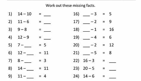 subtraction to 20 worksheets free