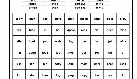long short vowels worksheet