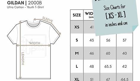 Gildan 2000B Youth T-shirt Size Chart inches/cm Digital - Etsy