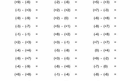 subtraction integers worksheets
