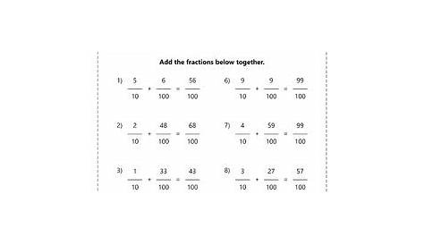 Distance Learning - Fractions with Denominators of 10 and 100 worksheets