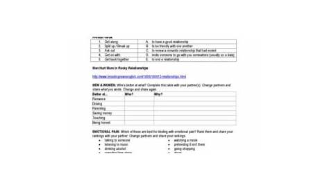 relationships option 2 worksheets answers