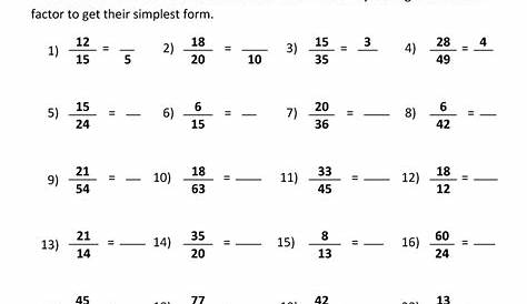 simplify fraction worksheets