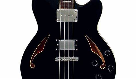 Italia Torino Semi-Hollow Body Bass Guitar, Black with Gig Bag at