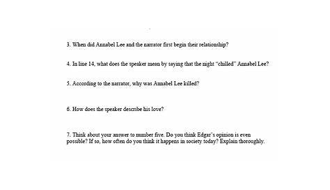 Annabel Lee (by Edgar Allan Poe) Questions + Answer Key | TPT