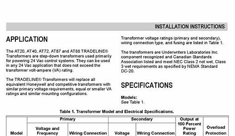HONEYWELL AT SERIES INSTALLATION INSTRUCTIONS MANUAL Pdf Download