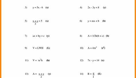 Literal Equations Worksheet for Algebra | MySchoolsMath.com