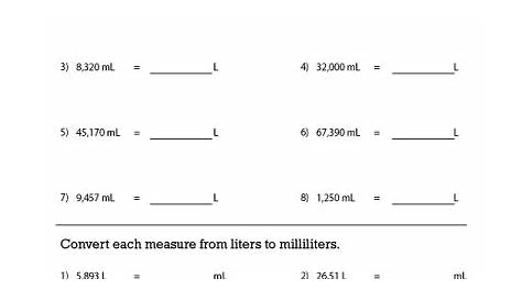 Convert between Liters and Milliliters Worksheets