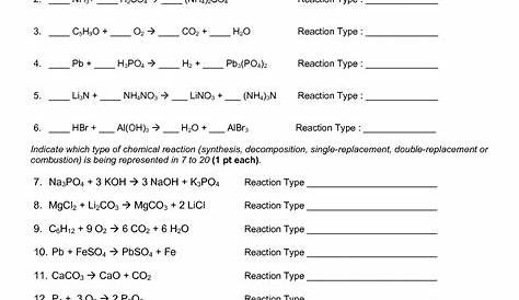 17 Chemical Reactions Worksheet With Answers / worksheeto.com