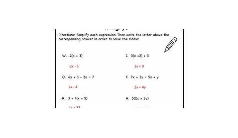 simplifying and combining like terms worksheet answers