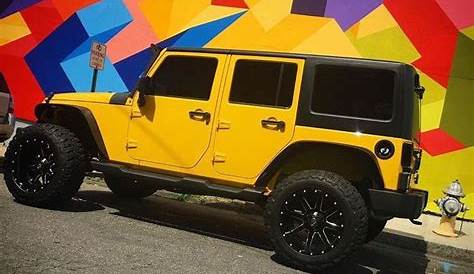 YELLOW 4 DOOR JEEP JK WITH GREAT LOOKING WHEELS! | Yellow jeep, Dream