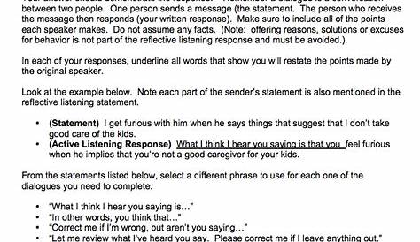 reflective listening worksheets