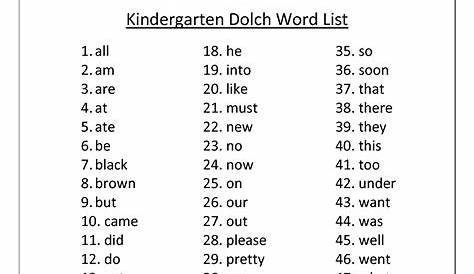 Printable Kindergarten Sight Words Related Keywords & Suggestions