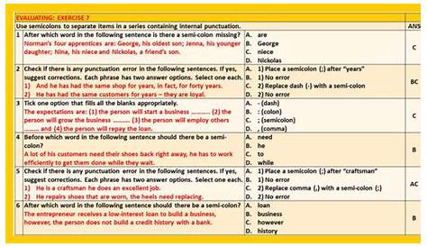 semicolons and colons worksheets with answers