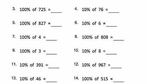 Percentage worksheets for finding 10 and 100% of numbers