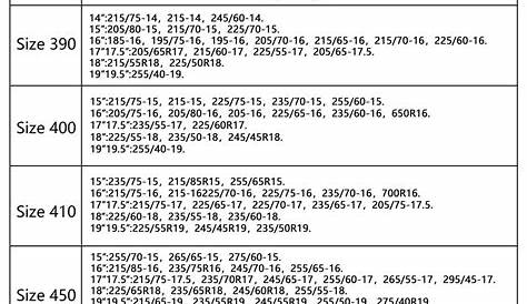 snow tire chains size chart