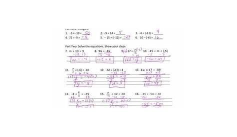 one step equations integers worksheets answer key