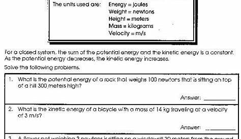 Matter And Energy Worksheet Answer Key - worksheet