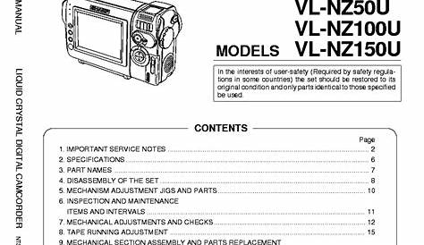 SHARP CAMCORDER VLNZ 50 100 150U Service Manual download, schematics