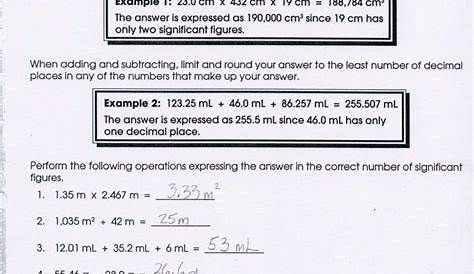significant figures worksheet answer key