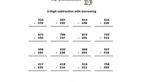 3-Digit Subtraction with Borrowing Worksheet for 2nd - 4th Grade