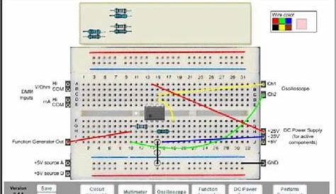 Virtual breadboard with a wired operational amplifier circuit