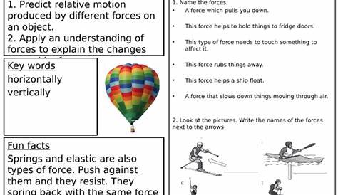 force worksheet for 2nd grade