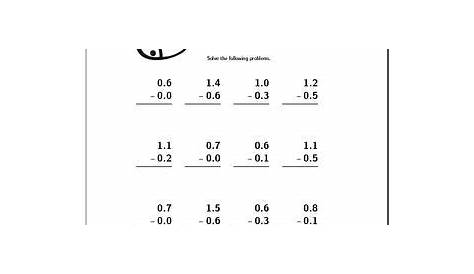 subtraction of decimals worksheets grade 5
