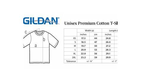 gildan cotton shirt size chart