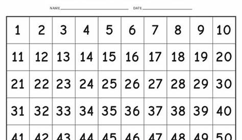 Printable Numbers Chart 1-50