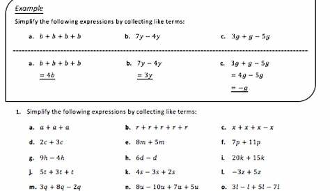 adding and subtracting algebraic expressions worksheet 7th