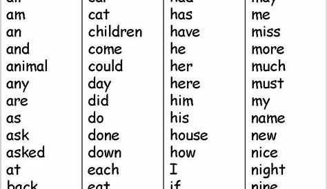 sight words kindergarten printable