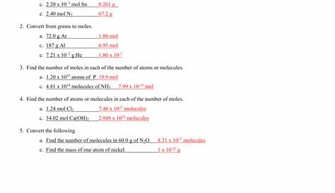 mole ratios and mole to mole conversions worksheets answers