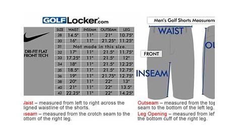 Nike Dri-FIT Flat Front Tech Golf Shorts Size Chart