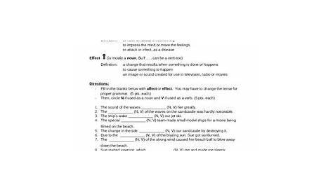Affect vs. Effect Worksheet - Grades 6-9 by Gale Johnson | TpT
