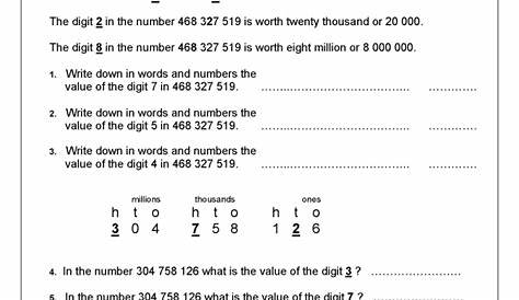 place value worksheet to millions