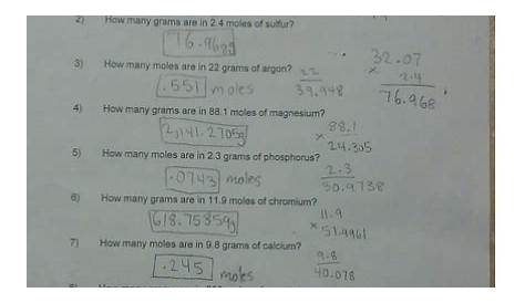 mole calculation worksheet answers