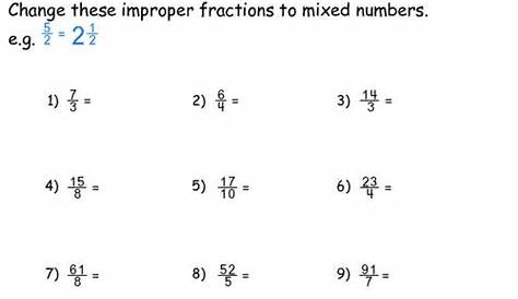 worksheet on improper fractions