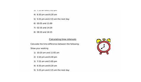 Calculating intervals of time differentiated worksheets | Teaching