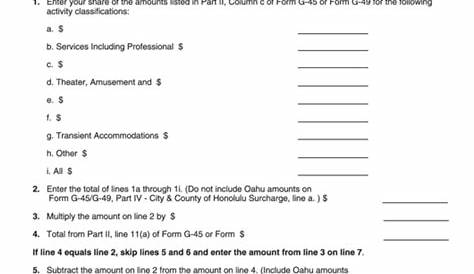 Fillable Form G-65 - General Excise Tax Computation Worksheet For