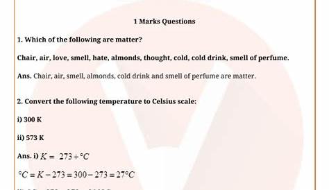 Important Questions for CBSE Class 9 Science Chapter 1 - Matter in Our