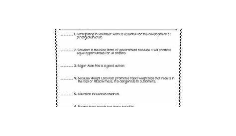 identify thesis statement worksheet