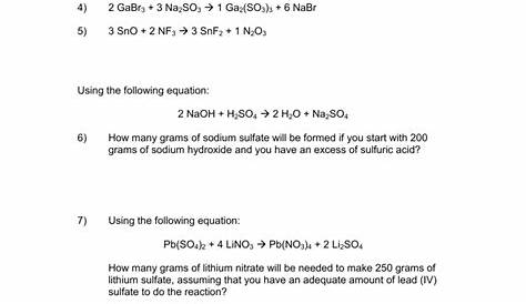 KEY- Solutions for the Stoichiometry Practice Worksheet: