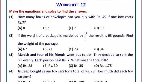 linear word problems worksheet with answers