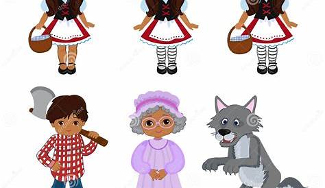 Cartoon Vector Illustrations Set of Little Red Riding Hood Fairy Tale