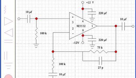 A NE5532 audio preamplifier circuit diagram plotted by this system