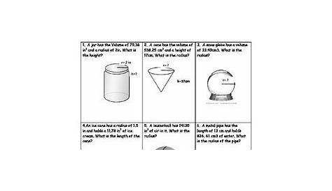 Cylinder, Cone, and Sphere Volume Worksheet by Kelbelle418 | TPT
