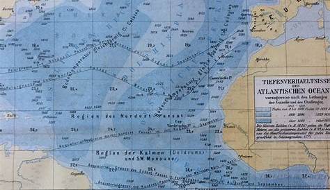 1877 Atlantic Ocean (Comparative Depths) Original Antique Map