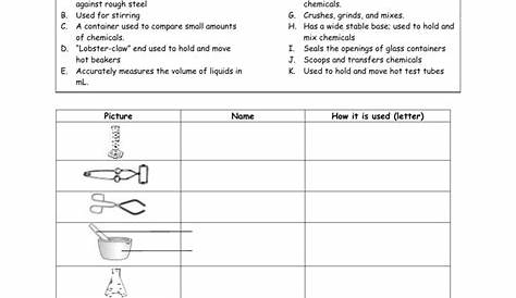 lab equipment worksheets with answers