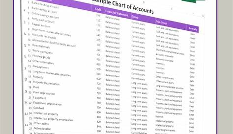 Charts of accounts template excel